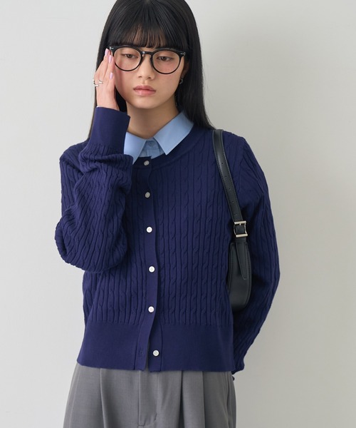 NOGLE(ノグル)の「【NOGLE/ノグル】ミニケーブルニットカーディガン(カーディガン/ボレロ・レディース・ピンク/アイボリー/ネイビー/ブルー/グレー・FREE)」の19枚目の写真