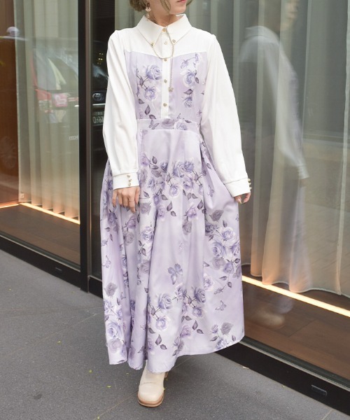 ♡ページ チェーン付アートローズ柄ワンピース（ワンピース）｜axes femme