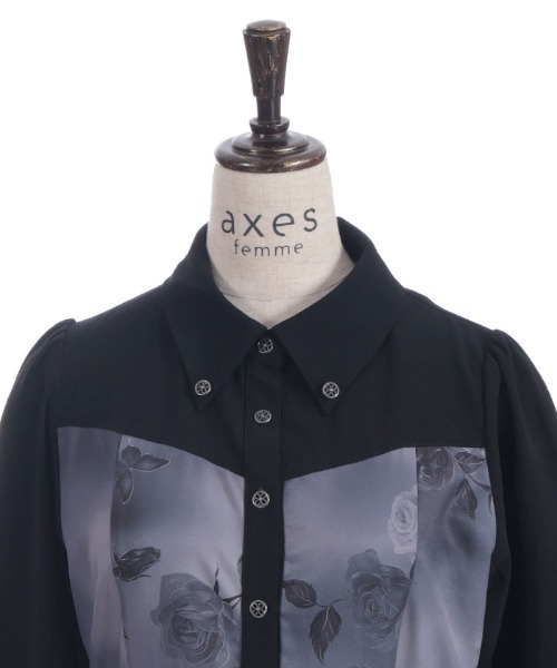 axes femme(アクシーズファム)の「チェーン付アートローズ柄ワンピース(ワンピース・レディース・グレー/ラベンダー/ネイビー・MEDIUM/LARGE)」の20枚目の写真