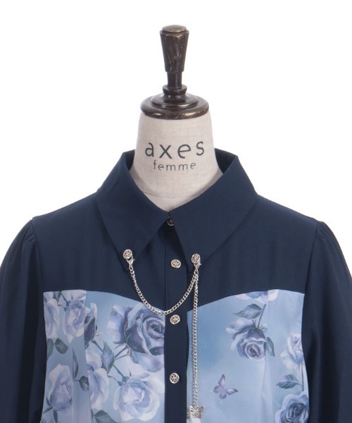 チェーン付アートローズ柄ワンピース（ワンピース）｜axes femme