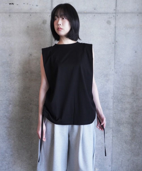 k3&co.(ケイスリーアンドコー)の「Draw string N/S top(Tシャツ/カットソー・レディース・Black/White・ONE SIZE)」の2枚目の写真