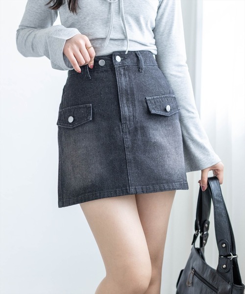 clear（クリア）の「デニム台形ミニスカート［大人 カジュアル 着回し力抜群］（スカート・レディース・ブラック/ライトブルー・M/S）」の2枚目の写真