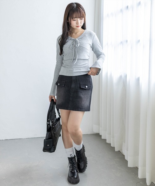 clear（クリア）の「デニム台形ミニスカート［大人 カジュアル 着回し力抜群］（スカート・レディース・ブラック/ライトブルー・M/S）」の8枚目の写真