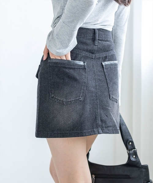 clear（クリア）の「デニム台形ミニスカート［大人 カジュアル 着回し力抜群］（スカート・レディース・ブラック/ライトブルー・M/S）」の5枚目の写真
