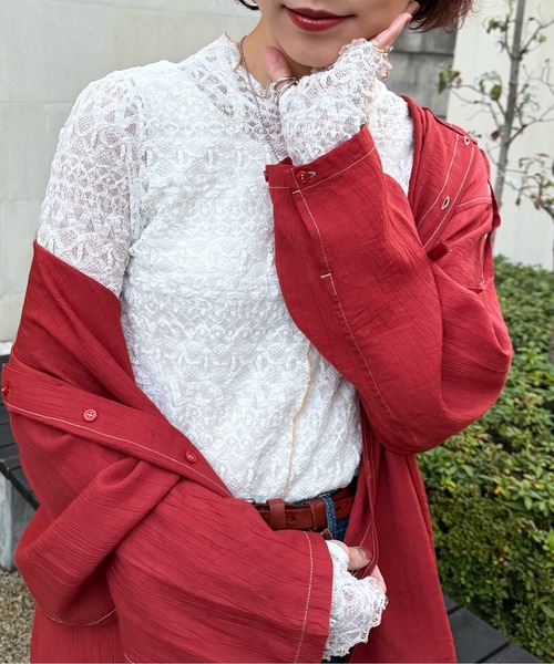 DOUBLE NAME（ダブルネーム）の「レースギャザーメローインナー（Tシャツ/カットソー・レディース・ブラック/ブルー/オフホワイト・FREE）」の2枚目の写真