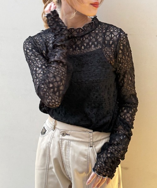 DOUBLE NAME（ダブルネーム）の「レースギャザーメローインナー（Tシャツ/カットソー・レディース・ブラック/ブルー/オフホワイト・FREE）」の3枚目の写真