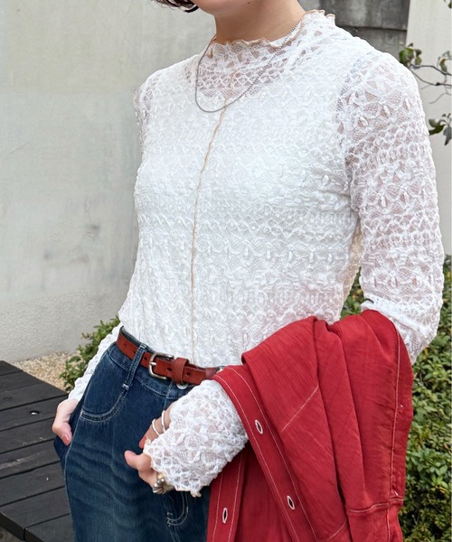 DOUBLE NAME（ダブルネーム）の「レースギャザーメローインナー（Tシャツ/カットソー・レディース・ブラック/ブルー/オフホワイト・FREE）」の4枚目の写真