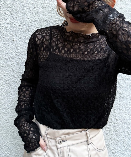 DOUBLE NAME（ダブルネーム）の「レースギャザーメローインナー（Tシャツ/カットソー・レディース・ブラック/ブルー/オフホワイト・FREE）」の8枚目の写真