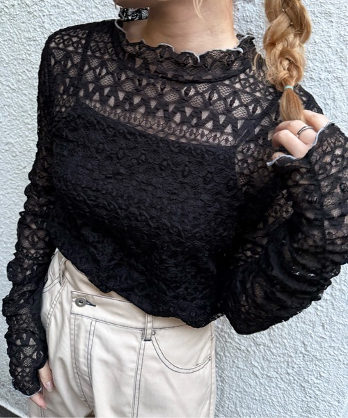 DOUBLE NAME（ダブルネーム）の「レースギャザーメローインナー（Tシャツ/カットソー・レディース・ブラック/ブルー/オフホワイト・FREE）」の9枚目の写真