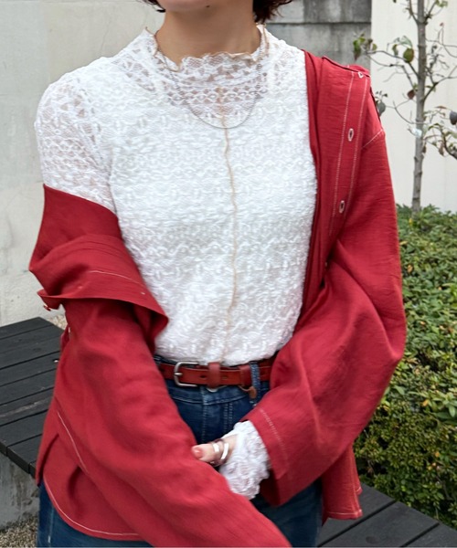 DOUBLE NAME（ダブルネーム）の「レースギャザーメローインナー（Tシャツ/カットソー・レディース・ブラック/ブルー/オフホワイト・FREE）」の17枚目の写真