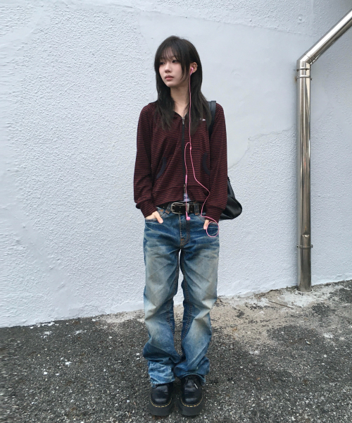TANSANMAGNESIUM(タンサン マグネシウム)の「アイレットスモールロゴフードジップアップ(ストライプレッド)(パーカー・レディース・その他・MEDIUM/SMALL)」の5枚目の写真