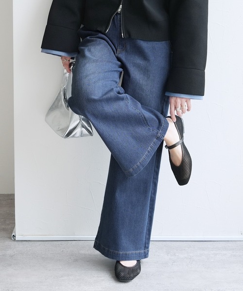 reca（レカ）の「ウエストリブデニムワイドパンツ（デニムパンツ・レディース・ブラック/ライトブルー/ネイビー・M/L/LL）」の18枚目の写真