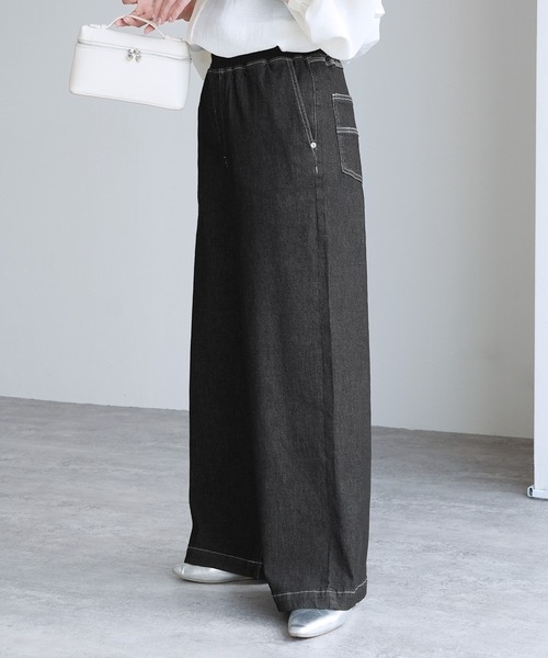 reca（レカ）の「ウエストリブデニムワイドパンツ（デニムパンツ・レディース・ブラック/ライトブルー/ネイビー・M/L/LL）」の5枚目の写真