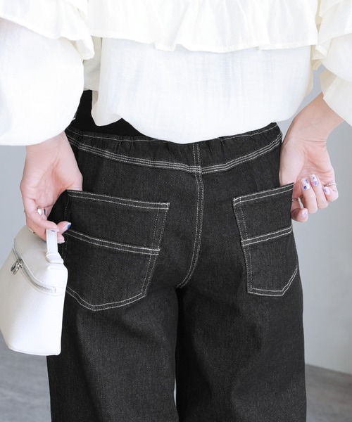 reca（レカ）の「ウエストリブデニムワイドパンツ（デニムパンツ・レディース・ブラック/ライトブルー/ネイビー・M/L/LL）」の7枚目の写真