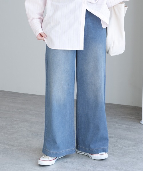 reca（レカ）の「ウエストリブデニムワイドパンツ（デニムパンツ・レディース・ブラック/ライトブルー/ネイビー・M/L/LL）」の10枚目の写真