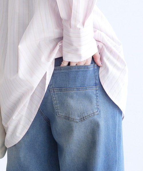 reca（レカ）の「ウエストリブデニムワイドパンツ（デニムパンツ・レディース・ブラック/ライトブルー/ネイビー・M/L/LL）」の13枚目の写真