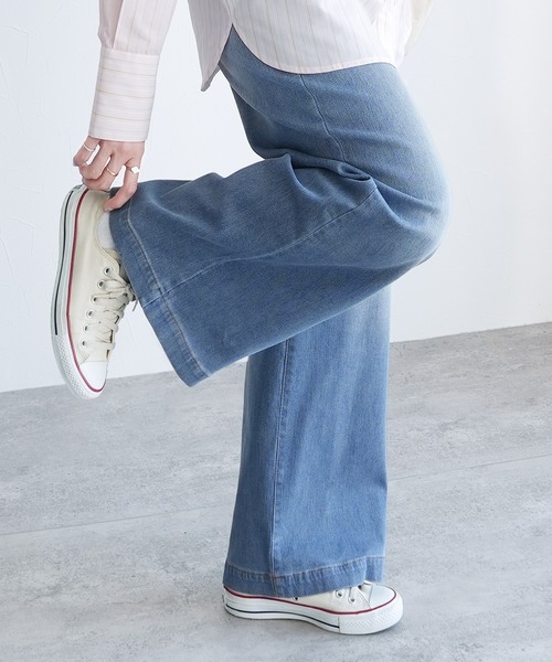 reca（レカ）の「ウエストリブデニムワイドパンツ（デニムパンツ・レディース・ブラック/ライトブルー/ネイビー・M/L/LL）」の15枚目の写真