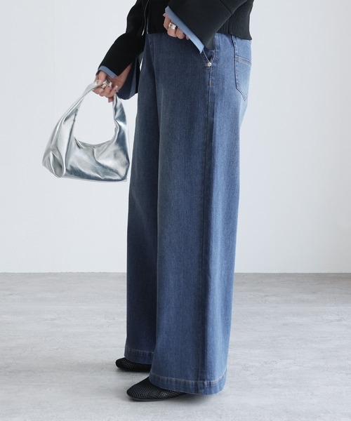 reca（レカ）の「ウエストリブデニムワイドパンツ（デニムパンツ・レディース・ブラック/ライトブルー/ネイビー・M/L/LL）」の19枚目の写真