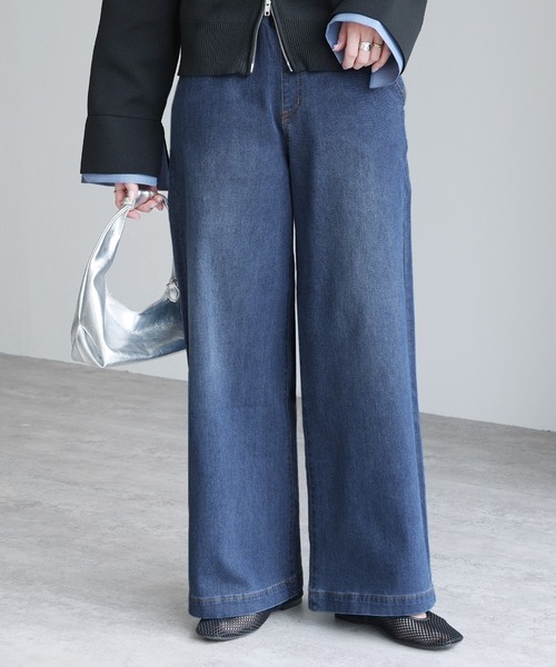 reca（レカ）の「ウエストリブデニムワイドパンツ（デニムパンツ・レディース・ブラック/ライトブルー/ネイビー・M/L/LL）」の20枚目の写真