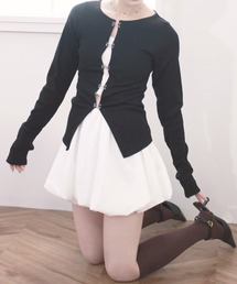 Reurie' | オリジナルホックデザインカーディガン / 長袖 シルバーパーツ レイヤード 体型カバー モード カジュアル フェミニン(カーディガン/ボレロ)