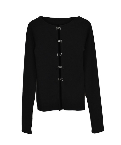 Reurie'(レウリィ)の「オリジナルホックデザインカーディガン / 長袖 シルバーパーツ レイヤード 体型カバー モード カジュアル フェミニン(カーディガン/ボレロ・レディース・ブラック/チャコールグレー/ベージュ・FREE)」の7枚目の写真