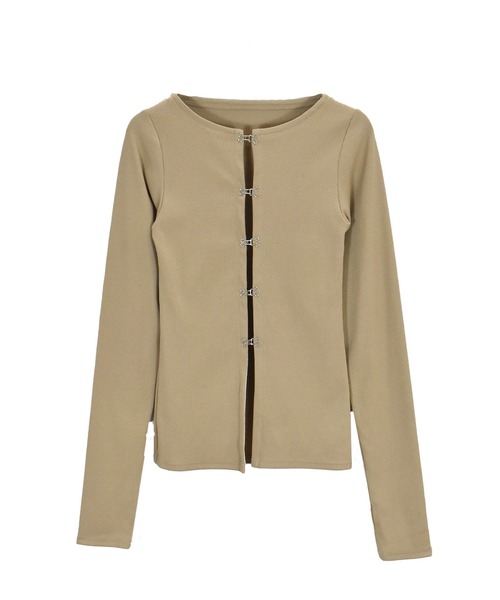 Reurie'(レウリィ)の「オリジナルホックデザインカーディガン / 長袖 シルバーパーツ レイヤード 体型カバー モード カジュアル フェミニン(カーディガン/ボレロ・レディース・ブラック/チャコールグレー/ベージュ・FREE)」の8枚目の写真