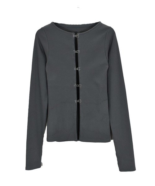Reurie'(レウリィ)の「オリジナルホックデザインカーディガン / 長袖 シルバーパーツ レイヤード 体型カバー モード カジュアル フェミニン(カーディガン/ボレロ・レディース・ブラック/チャコールグレー/ベージュ・FREE)」の9枚目の写真