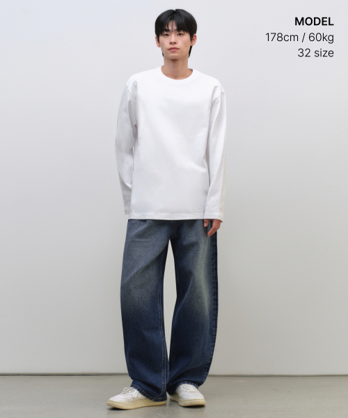 MUSINSA STANDARD（ムシンサスタンダード）の「ワンタックワイドデニムパンツ [ミディアムインディゴ]（デニムパンツ・メンズ・その他・26/27/28/29/30/31/32/33/34/36/38/40/42）」の2枚目の写真