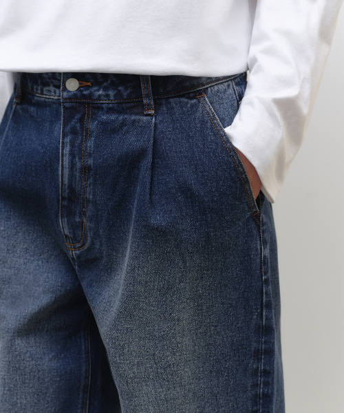 MUSINSA STANDARD（ムシンサスタンダード）の「ワンタックワイドデニムパンツ [ミディアムインディゴ]（デニムパンツ・メンズ・その他・26/27/28/29/30/31/32/33/34/36/38/40/42）」の5枚目の写真