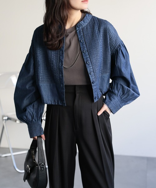 ap retro(アプレトロ)の「【India Fabric】ピンタックデニム シャツブルゾン / ショート丈(シャツ/ブラウス・レディース・ダークブルー/ライトブルー/ブルー・LARGE/MEDIUM)」の21枚目の写真