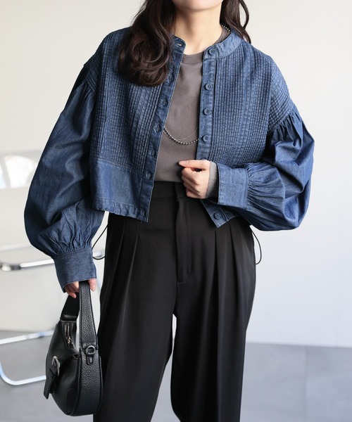 ap retro(アプレトロ)の「【India Fabric】ピンタックデニム シャツブルゾン / ショート丈(シャツ/ブラウス・レディース・ダークブルー/ライトブルー/ブルー・LARGE/MEDIUM)」の22枚目の写真