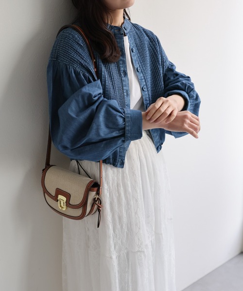 ap retro(アプレトロ)の「【India Fabric】ピンタックデニム シャツブルゾン / ショート丈(シャツ/ブラウス・レディース・ダークブルー/ライトブルー/ブルー・LARGE/MEDIUM)」の12枚目の写真