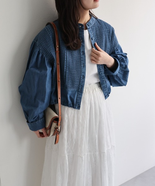 ap retro(アプレトロ)の「【India Fabric】ピンタックデニム シャツブルゾン / ショート丈(シャツ/ブラウス・レディース・ダークブルー/ライトブルー/ブルー・LARGE/MEDIUM)」の11枚目の写真
