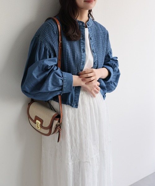 ap retro(アプレトロ)の「【India Fabric】ピンタックデニム シャツブルゾン / ショート丈(シャツ/ブラウス・レディース・ダークブルー/ライトブルー/ブルー・LARGE/MEDIUM)」の13枚目の写真