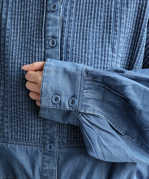 ap retro(アプレトロ)の「【India Fabric】ピンタックデニム シャツブルゾン / ショート丈(シャツ/ブラウス・レディース・ダークブルー/ライトブルー/ブルー・LARGE/MEDIUM)」の18枚目の写真