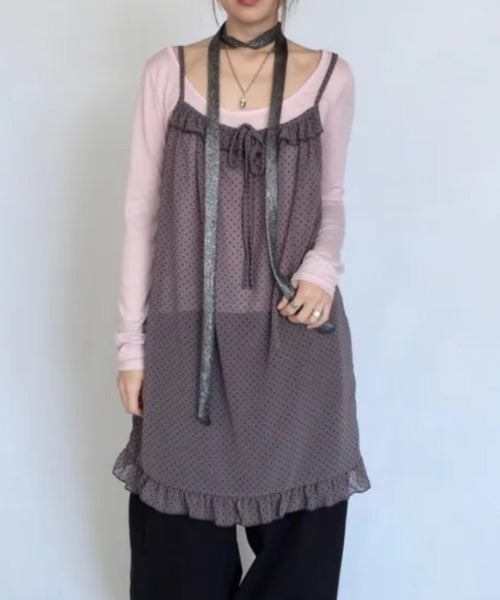 Vipoa（ヴィポア）の「dot chiffon camisole one piece（ワンピース・レディース・グレー/ピンク/ブラウン・FREE）」の2枚目の写真