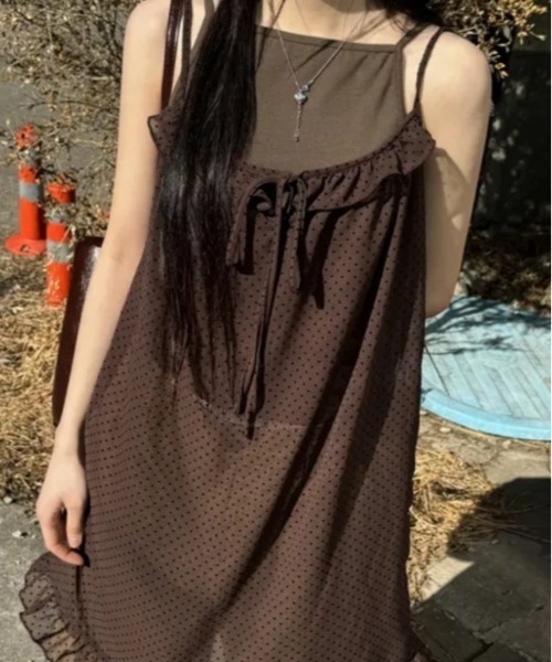 Vipoa（ヴィポア）の「dot chiffon camisole one piece（ワンピース・レディース・グレー/ピンク/ブラウン・FREE）」の5枚目の写真