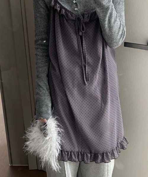 Vipoa（ヴィポア）の「dot chiffon camisole one piece（ワンピース・レディース・グレー/ピンク/ブラウン・FREE）」の6枚目の写真