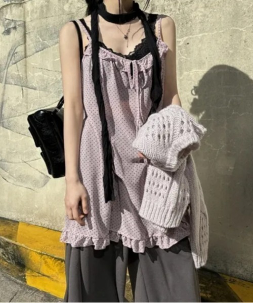 Vipoa（ヴィポア）の「dot chiffon camisole one piece（ワンピース・レディース・グレー/ピンク/ブラウン・FREE）」の16枚目の写真