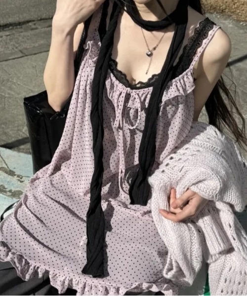 Vipoa（ヴィポア）の「dot chiffon camisole one piece（ワンピース・レディース・グレー/ピンク/ブラウン・FREE）」の17枚目の写真