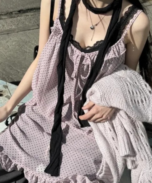 Vipoa（ヴィポア）の「dot chiffon camisole one piece（ワンピース・レディース・グレー/ピンク/ブラウン・FREE）」の18枚目の写真