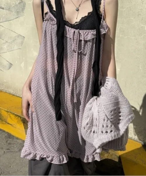 Vipoa（ヴィポア）の「dot chiffon camisole one piece（ワンピース・レディース・グレー/ピンク/ブラウン・FREE）」の19枚目の写真