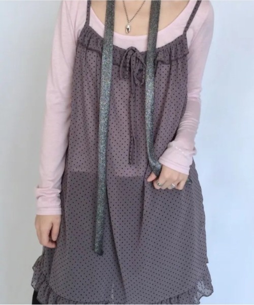 Vipoa（ヴィポア）の「dot chiffon camisole one piece（ワンピース・レディース・グレー/ピンク/ブラウン・FREE）」の7枚目の写真