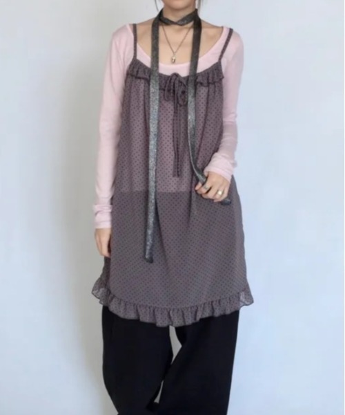 Vipoa（ヴィポア）の「dot chiffon camisole one piece（ワンピース・レディース・グレー/ピンク/ブラウン・FREE）」の8枚目の写真