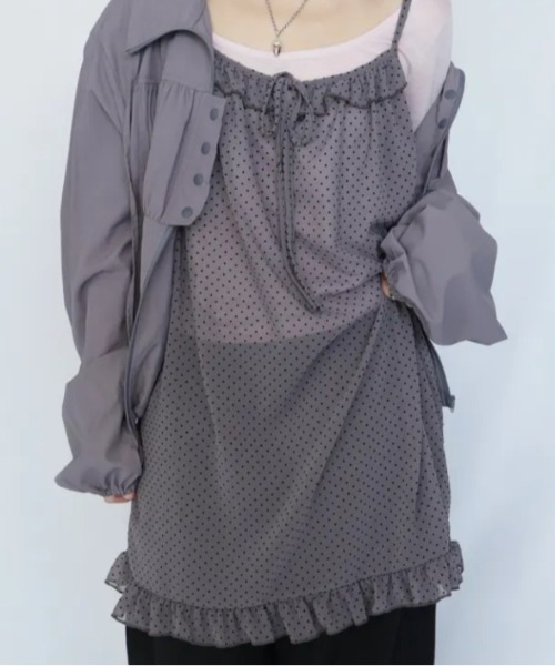 Vipoa（ヴィポア）の「dot chiffon camisole one piece（ワンピース・レディース・グレー/ピンク/ブラウン・FREE）」の10枚目の写真