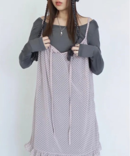 Vipoa（ヴィポア）の「dot chiffon camisole one piece（ワンピース・レディース・グレー/ピンク/ブラウン・FREE）」の22枚目の写真