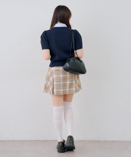 continuer de NICE CLAUP(コンティニューデナイスクラップ)の「リボンタイケーブル半袖ニット(ニット/セーター・レディース・アイボリー/ネイビー/トップグレー/サックスブルー・FREE)」の21枚目の写真