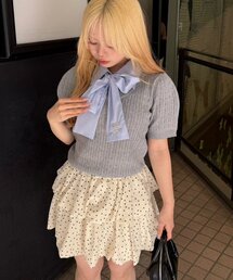 リボンタイケーブル半袖ニット