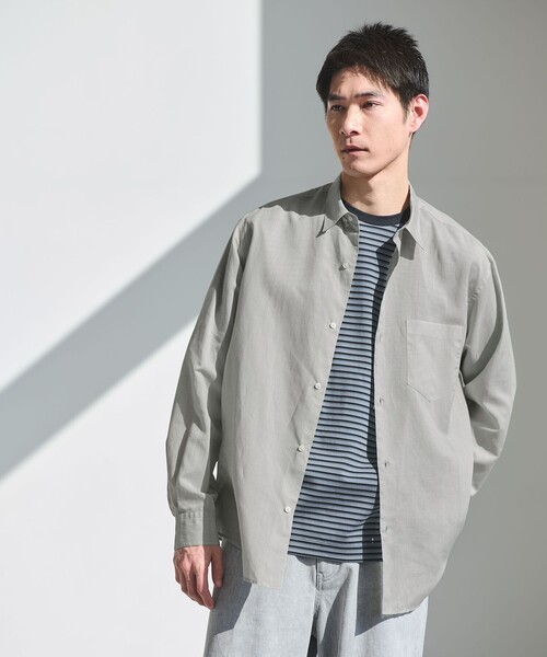 green label relaxing(グリーンレーベルリラクシング)の「ラミー ミックス ジャストルーズ 長袖 シャツ(シャツ/ブラウス・メンズ・コバルトブルー/ブラック/ライトグレー・XL/L/M/S)」の5枚目の写真