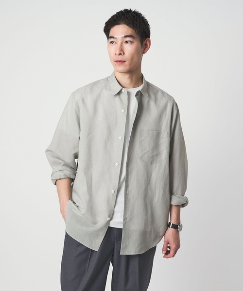 green label relaxing(グリーンレーベルリラクシング)の「ラミー ミックス ジャストルーズ 長袖 シャツ(シャツ/ブラウス・メンズ・コバルトブルー/ブラック/ライトグレー・XL/L/M/S)」の12枚目の写真